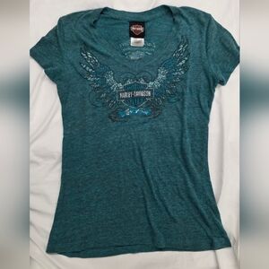 Harley-Davidson Teal Graphic T-Shirt Size Medium EUC